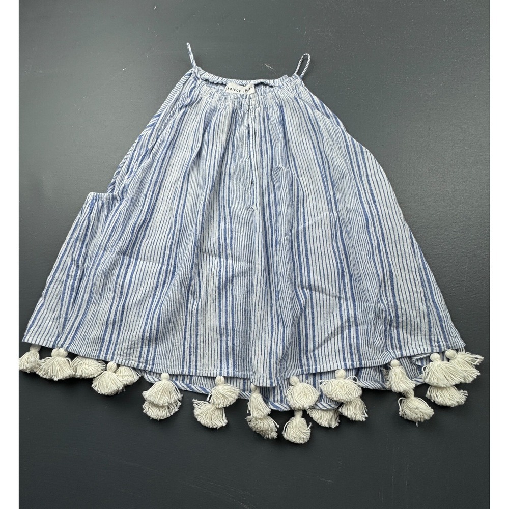 Apiece Apart Women's Size 6 Blue White Striped Halter Top Cotton Tassel Hem Boho